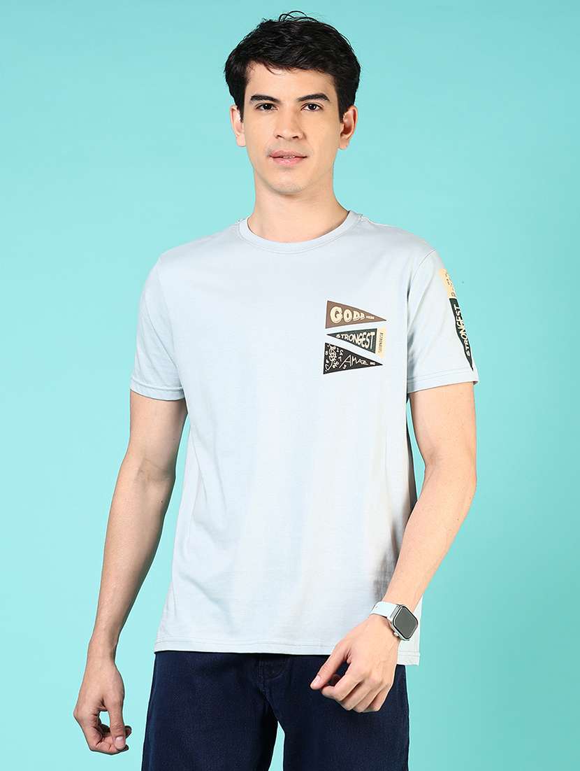 men front & back print round neck regular fit t-shirt
