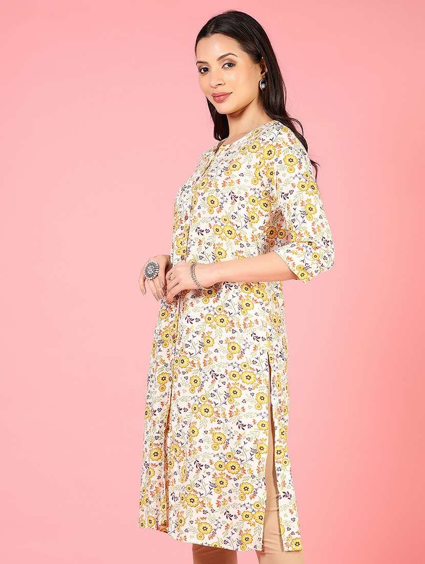women three quarter sleeves straight kurta - 21729241 -  Standard Image - 1
