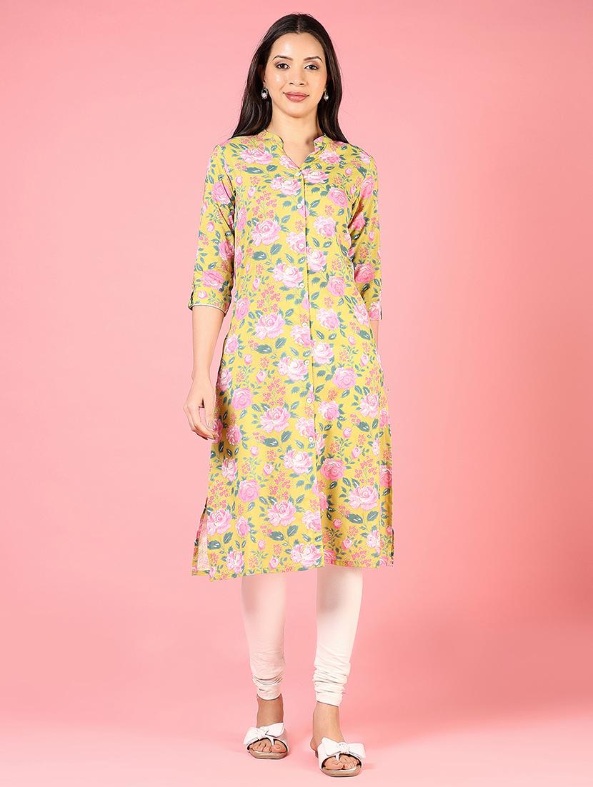 women three quarter sleeves straight kurta - 21729243 -  Standard Image - 1