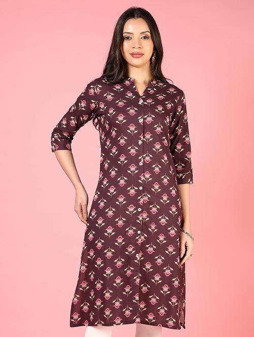 women three quarter sleeves straight kurta - 21729245 -  Standard Image - 0