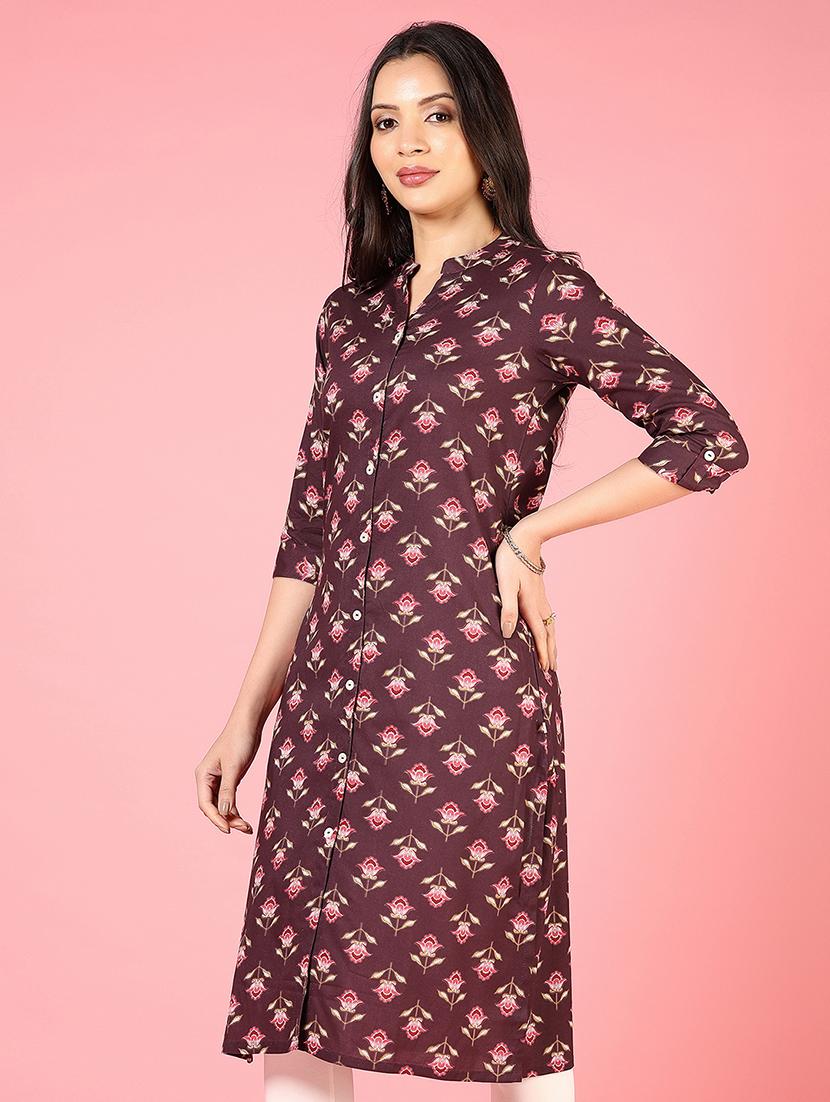 women three quarter sleeves straight kurta - 21729245 -  Standard Image - 1
