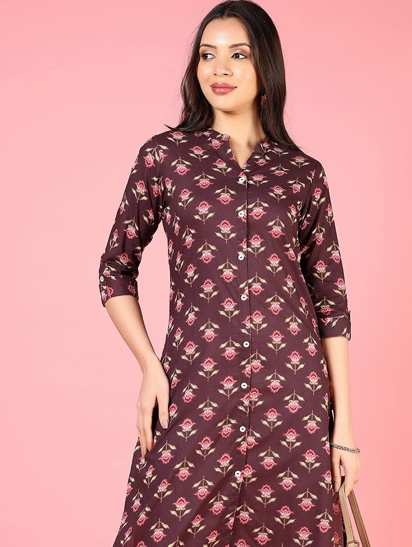 women three quarter sleeves straight kurta - 21729245 - Standard Image - 4