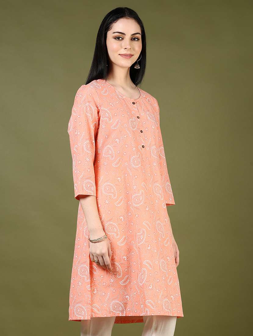 women printed round neck straight kurta - 21729273 -  Standard Image - 1