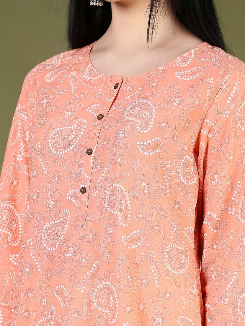 women printed round neck straight kurta - 21729273 -  Standard Image - 4