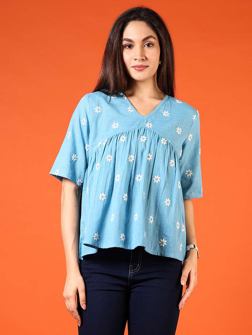 women embroidered short sleeves a-line top