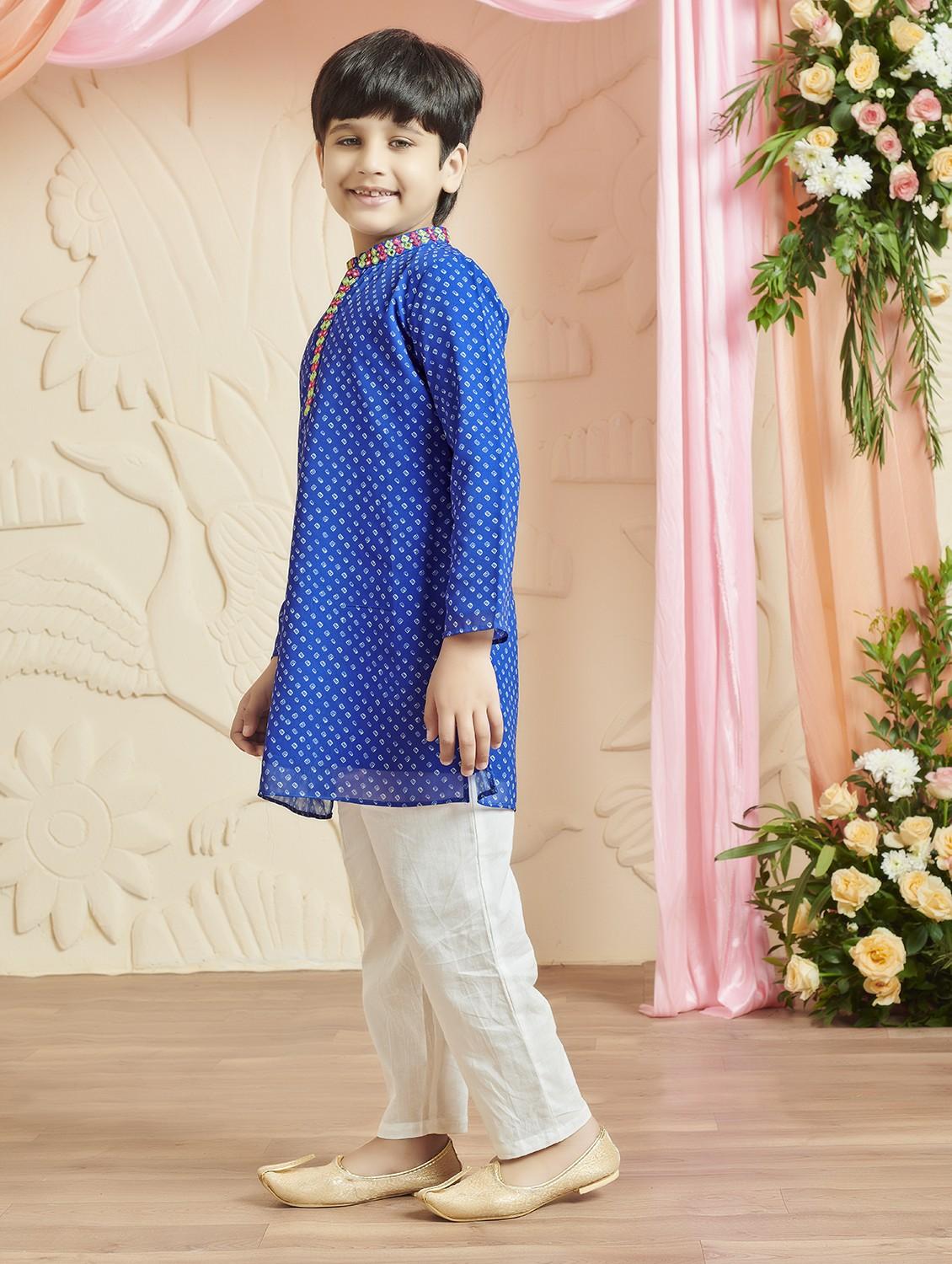 boys bandhani print long sleeve kurta  - 21729359 -  Standard Image - 1