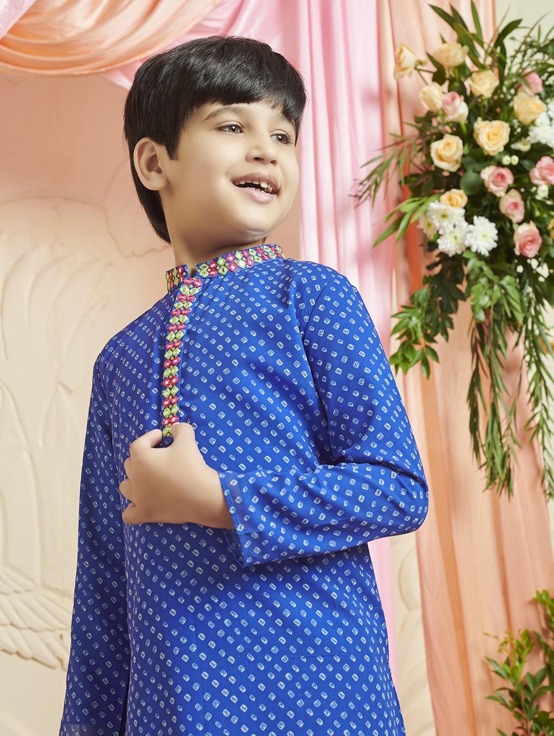 boys bandhani print long sleeve kurta - 21729359 - Standard Image - 4