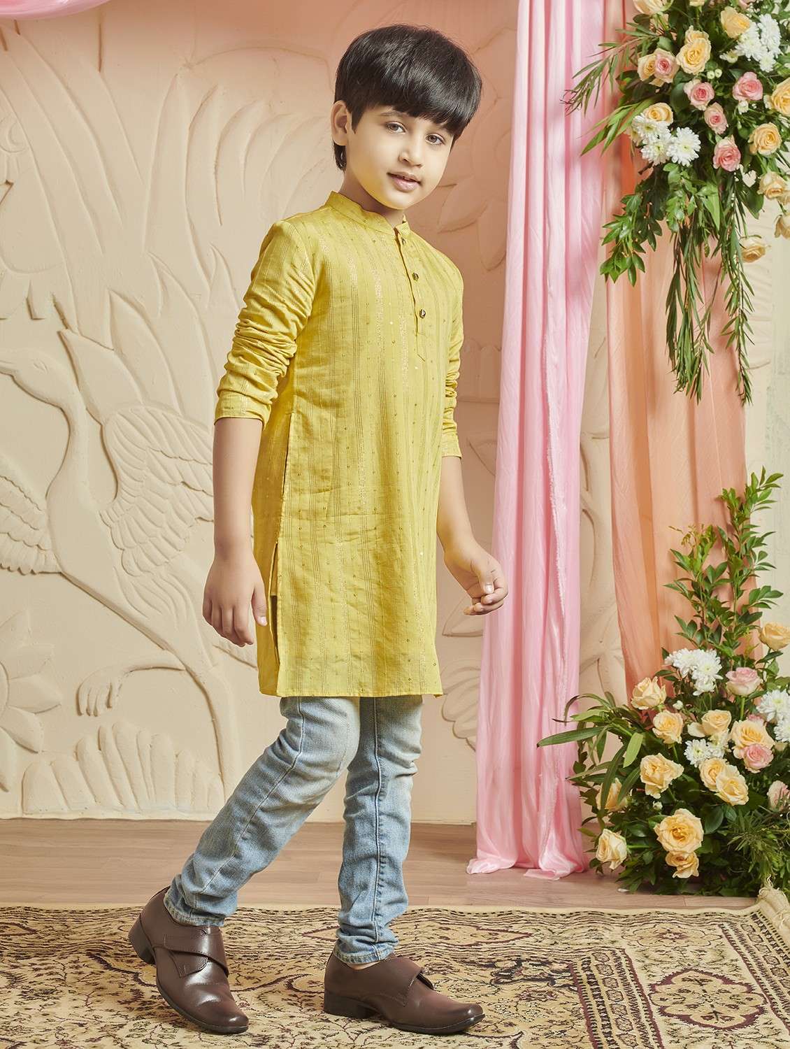 boys self design long sleeve kurta  - 21729362 -  Standard Image - 1