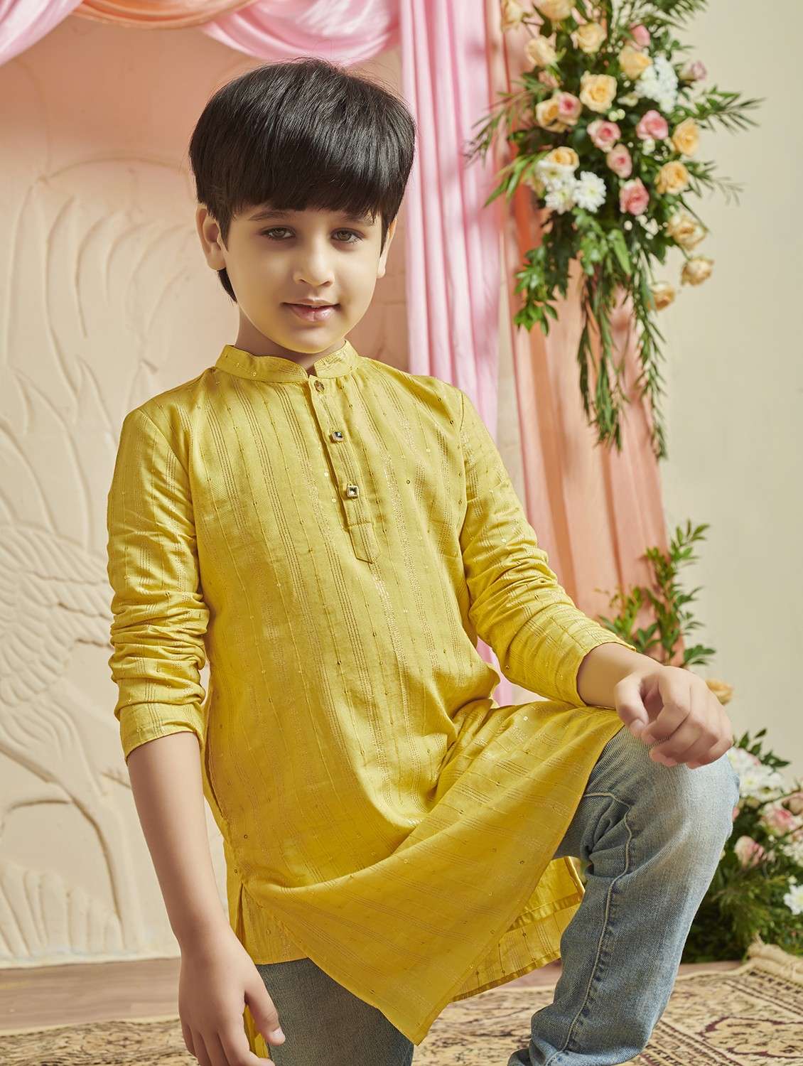 boys self design long sleeve kurta - 21729362 - Standard Image - 4