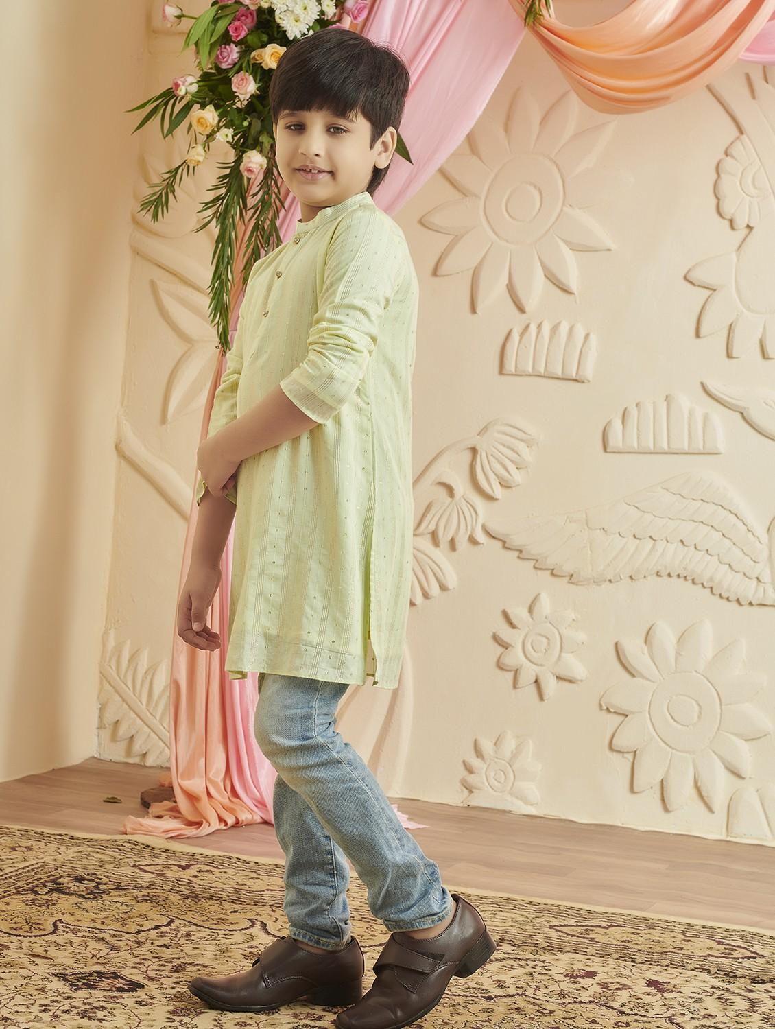 boys self design long sleeve kurta - 21729363 - Standard Image - 1