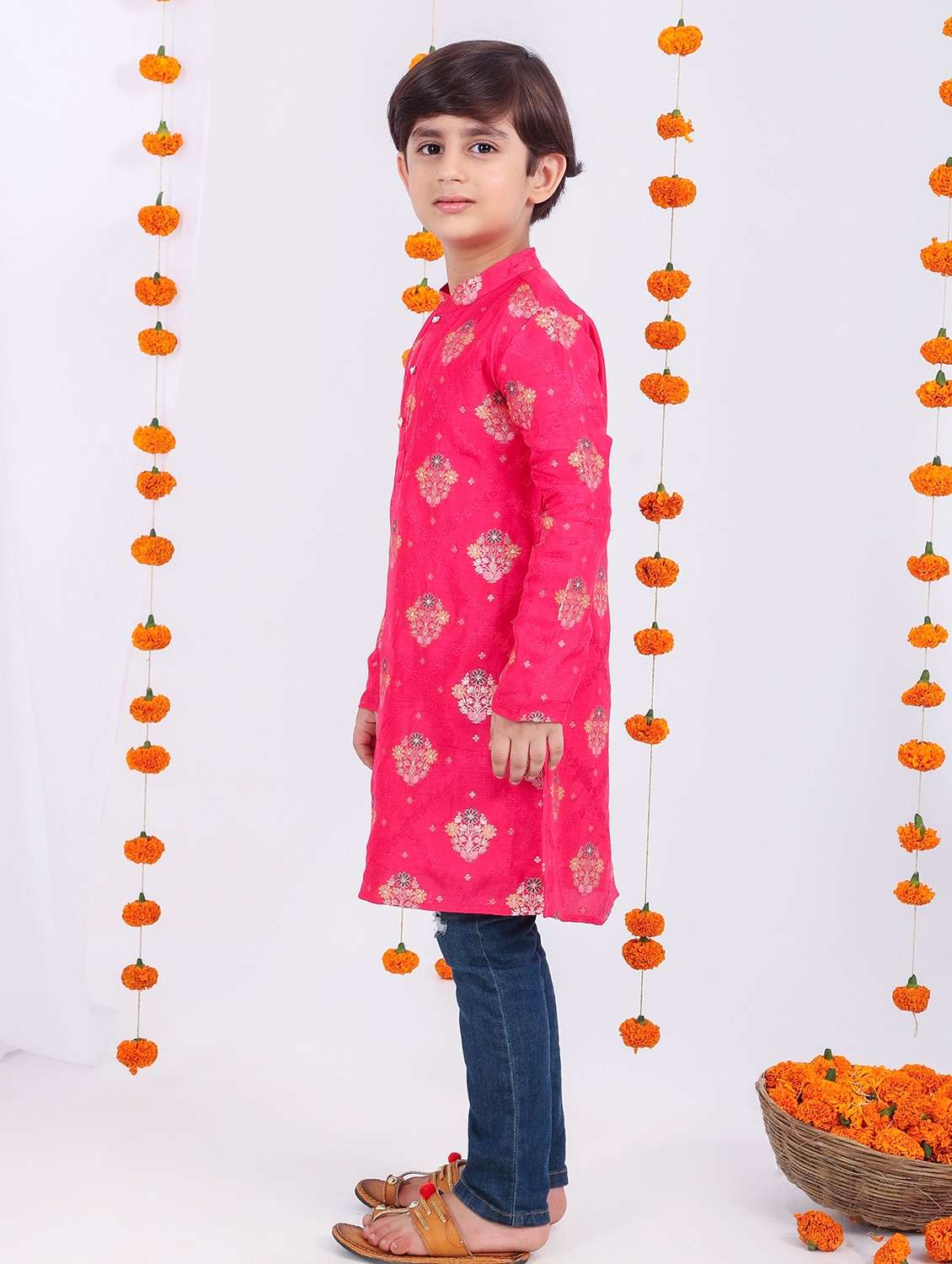 boys self design long sleeve kurta  - 21729370 -  Standard Image - 1