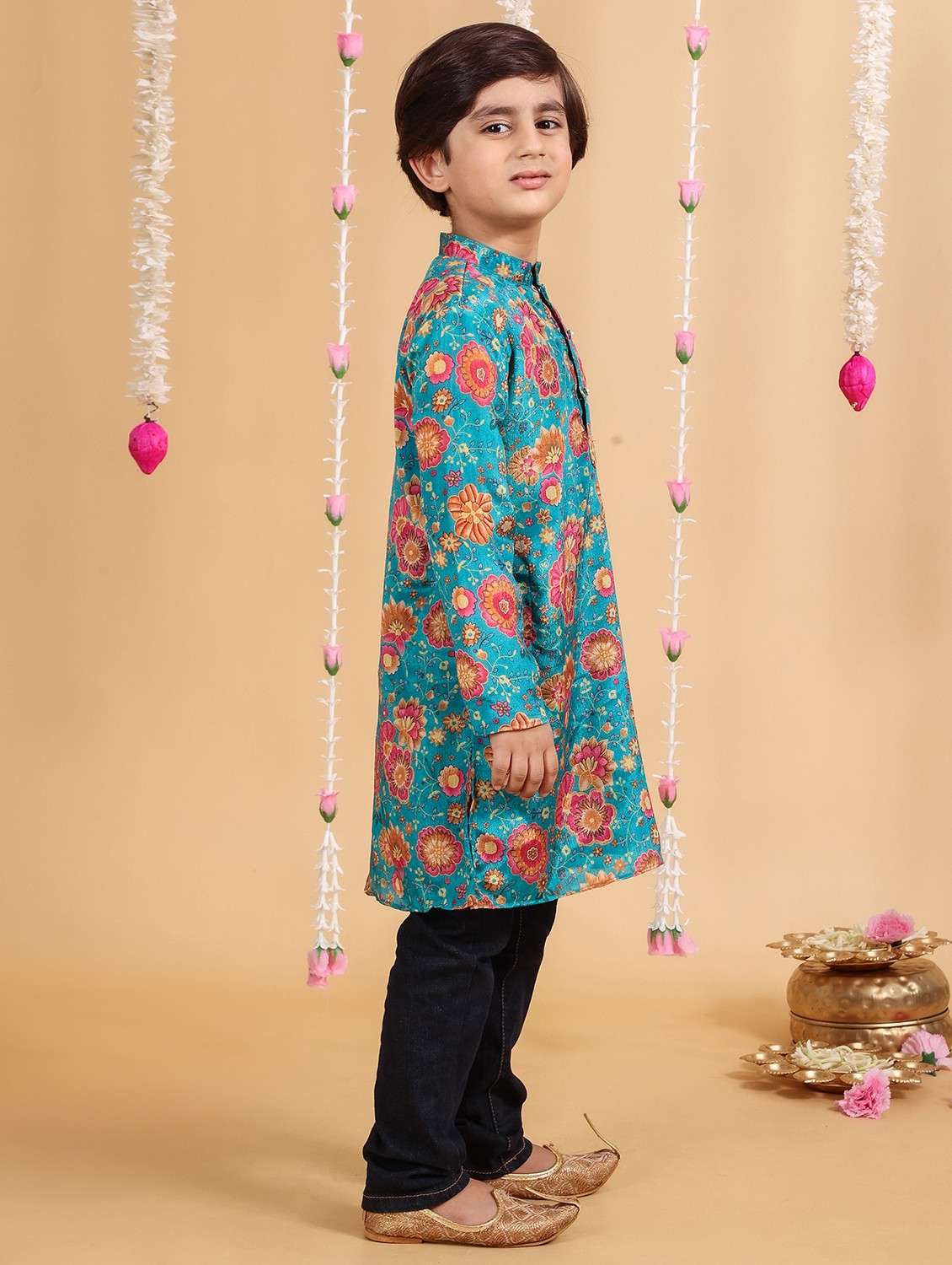 boys floral print long sleeve kurta - 21729372 - Standard Image - 1