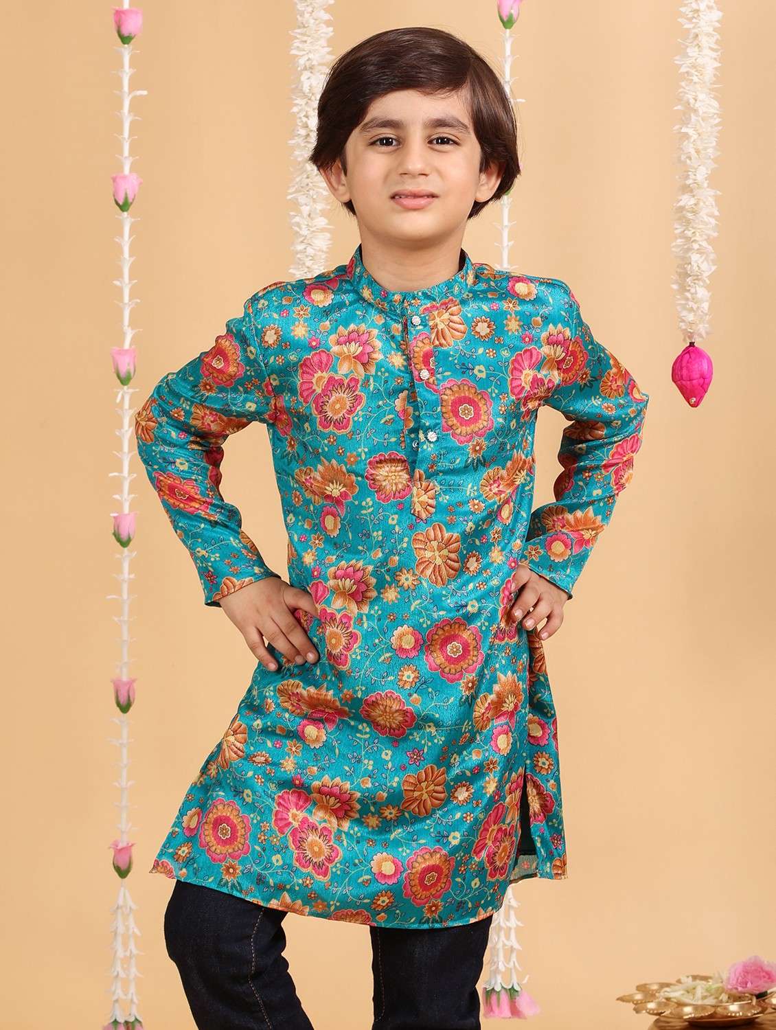 boys floral print long sleeve kurta - 21729372 - Standard Image - 4