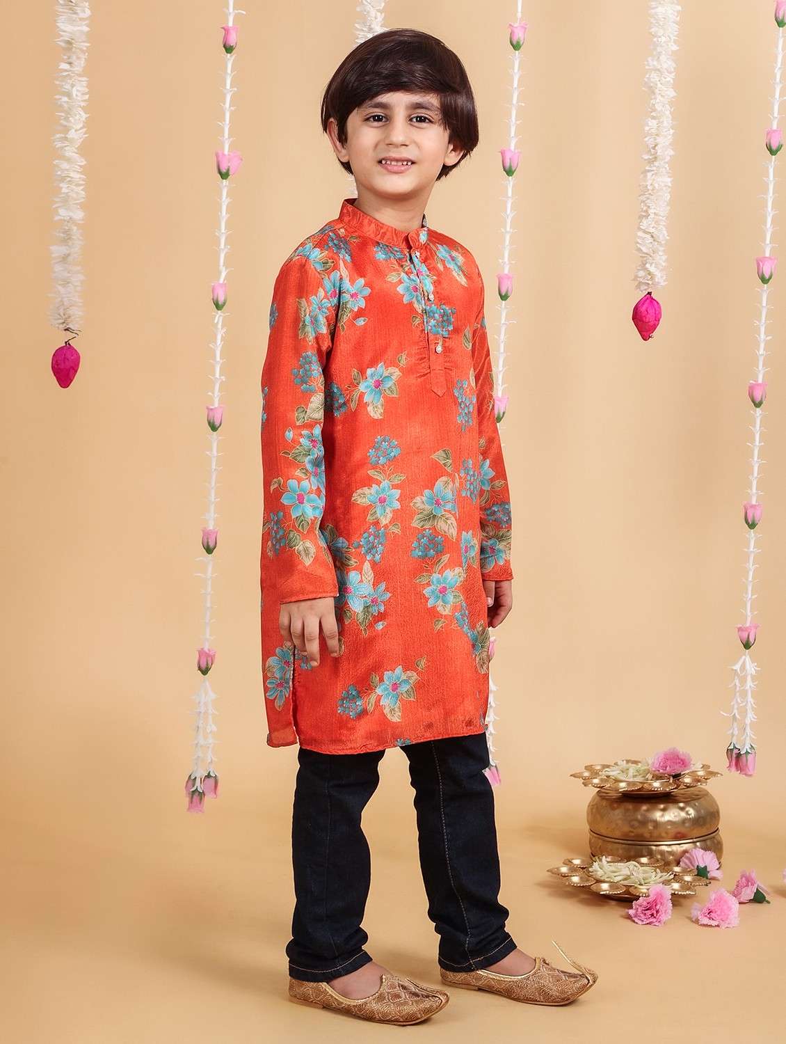 boys floral print long sleeve kurta - 21729373 - Standard Image - 1