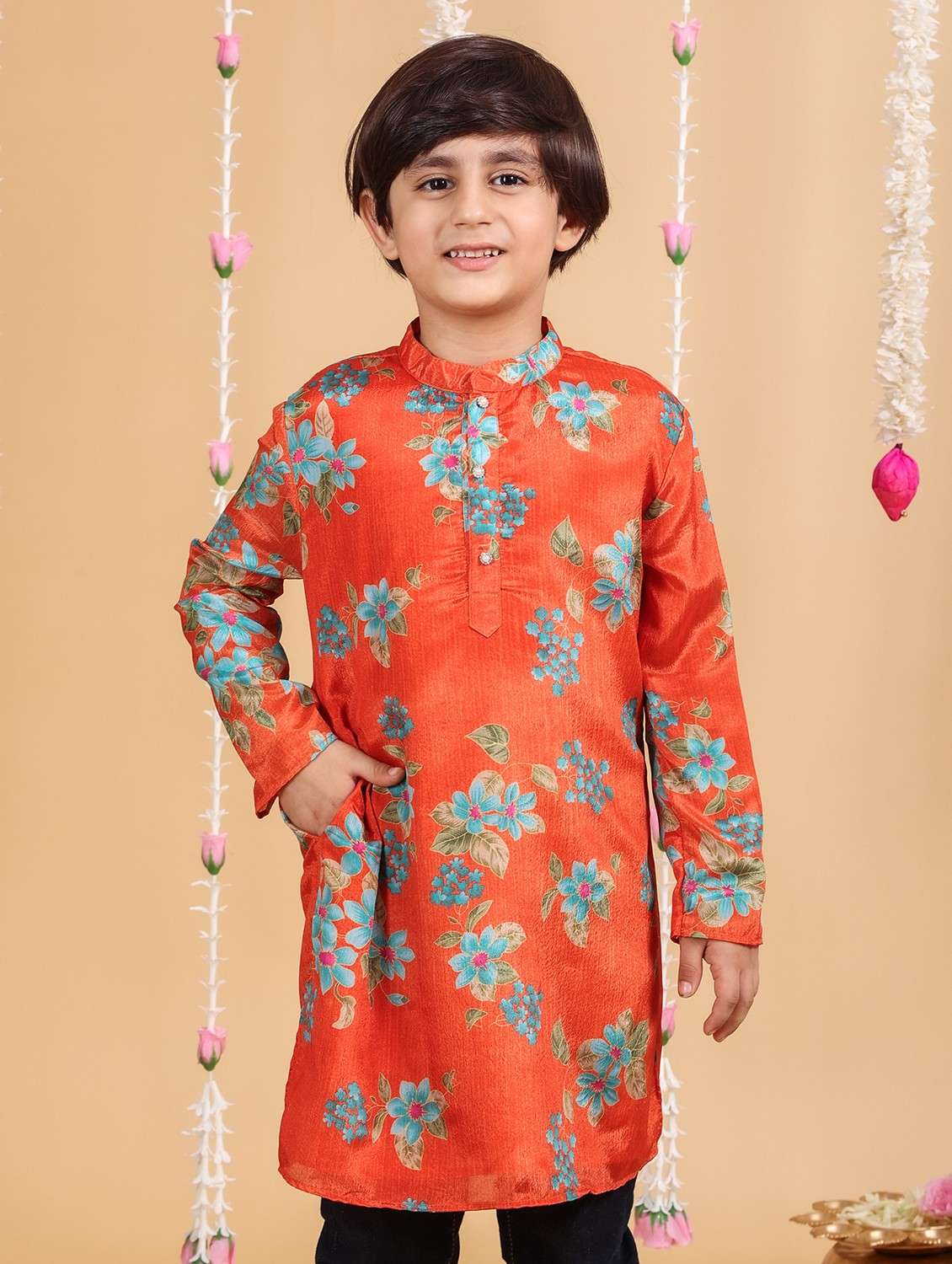 boys floral print long sleeve kurta - 21729373 - Standard Image - 4