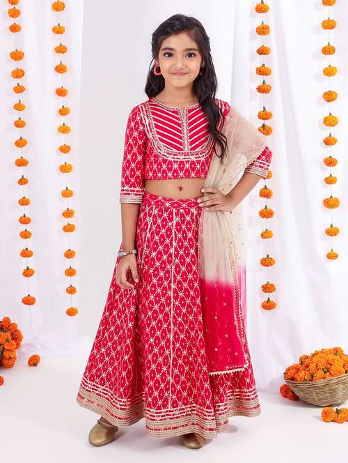 girls pink self design lehenga choli with dupatta