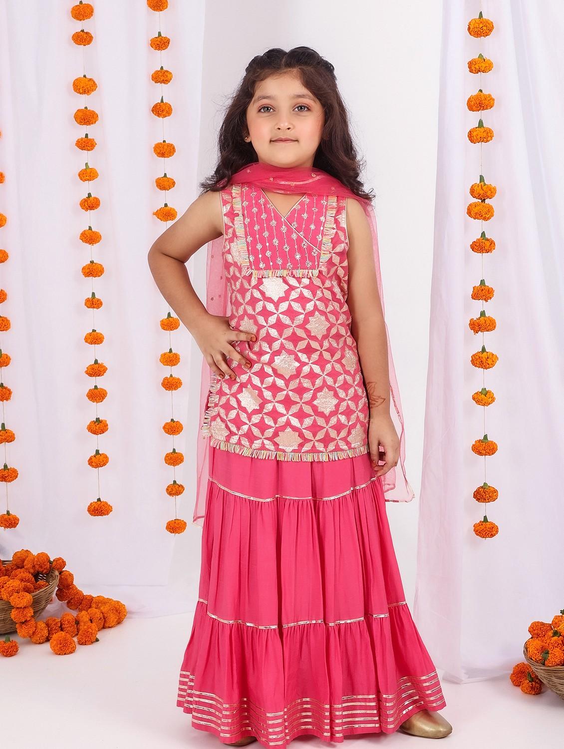 girls pink self design lehenga choli with dupatta - 21729405 - Standard Image - 1