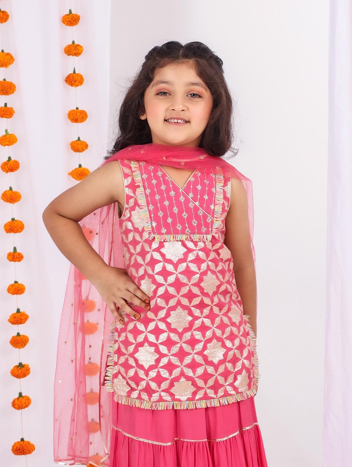 girls pink self design lehenga choli with dupatta - 21729405 - Standard Image - 4