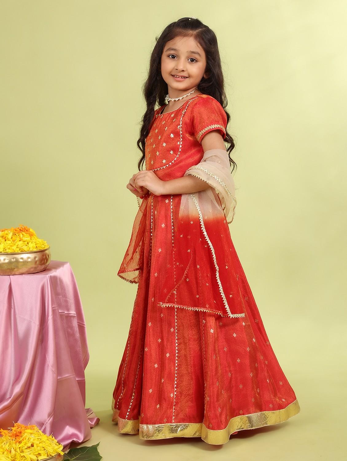 girls orange self design lehenga choli with dupatta - 21729406 - Standard Image - 1