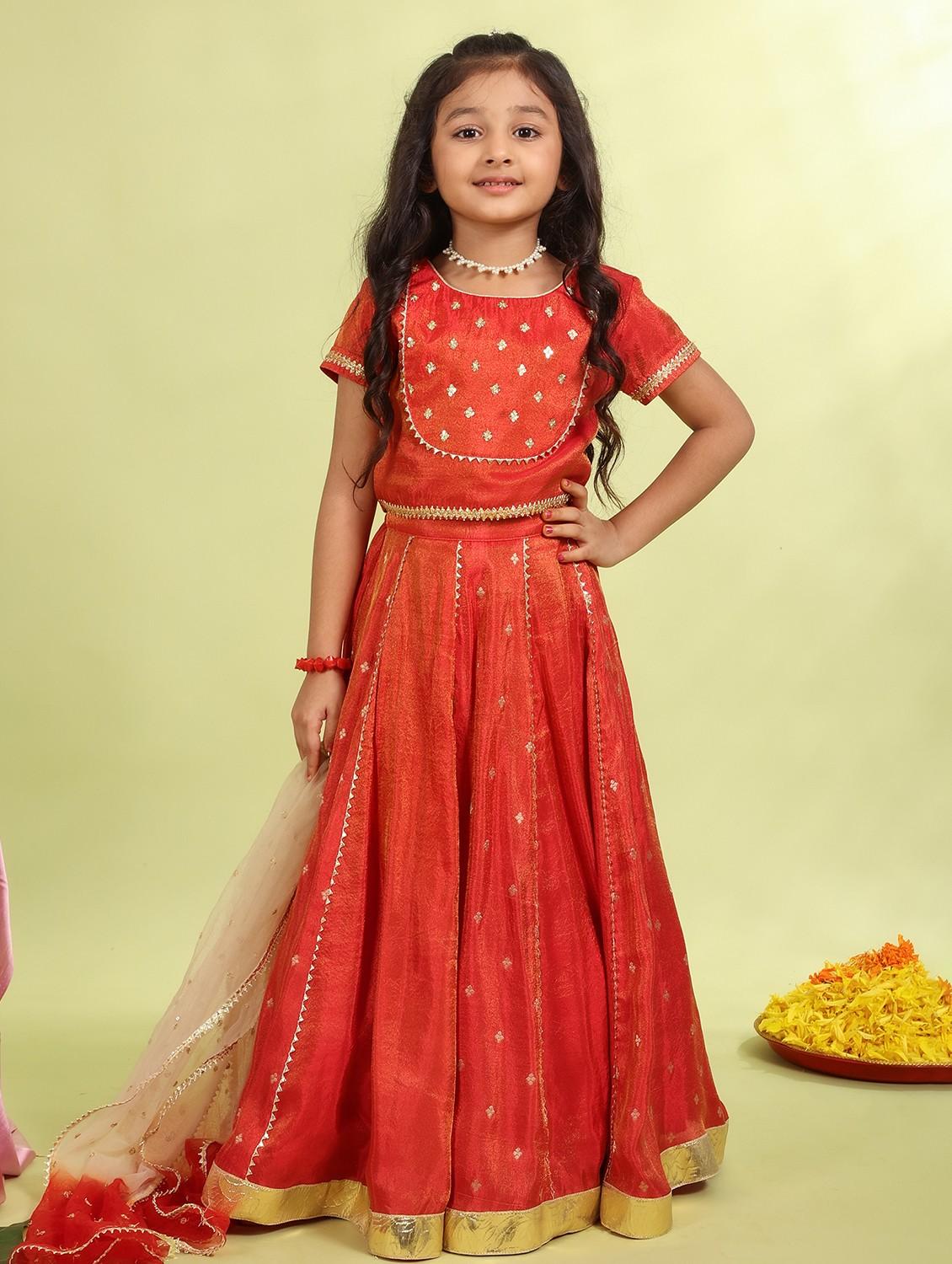 girls orange self design lehenga choli with dupatta - 21729406 - Standard Image - 4