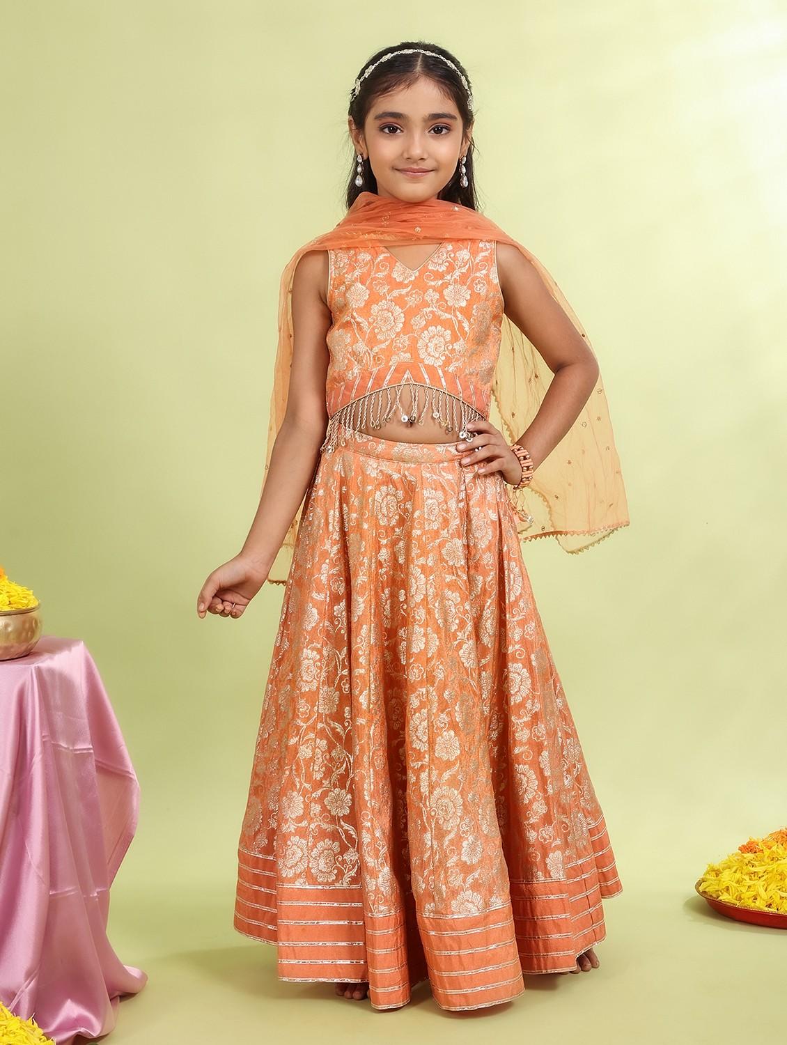 girls oarnge self design lehenga choli with dupatta - 21729407 - Standard Image - 4