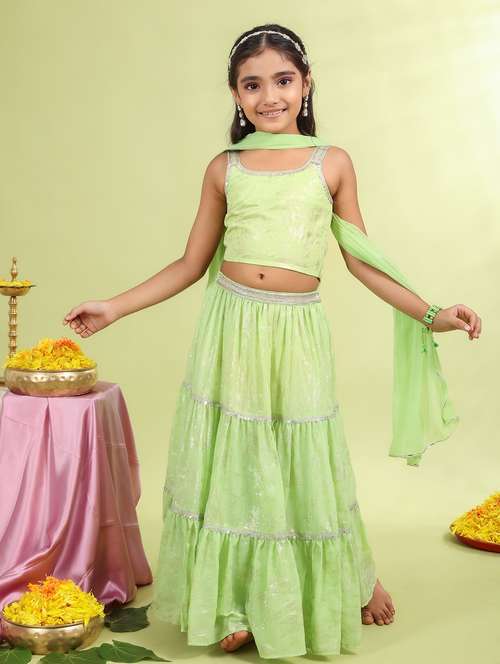 girls foil print lehenga choli with dupatta set - 21729409 - Standard Image - 0