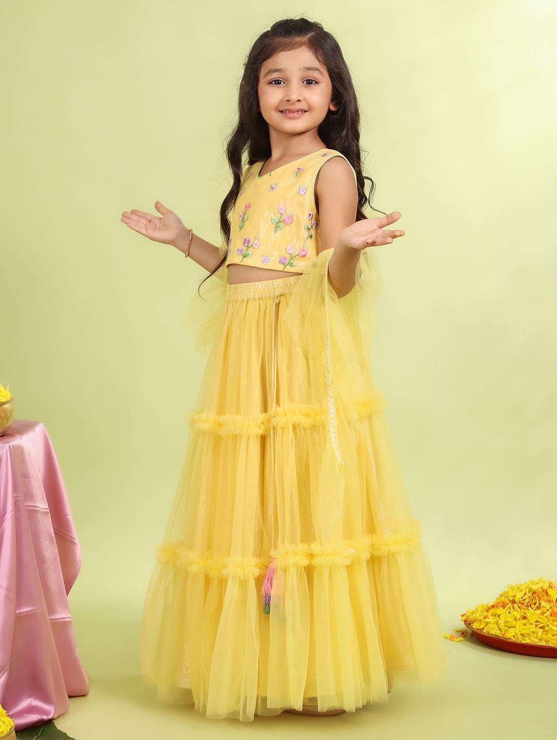 girls floral embroidered lehenga choli with dupatta set - 21729410 -  Standard Image - 1