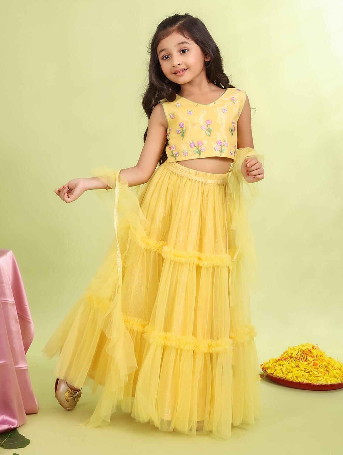 girls floral embroidered lehenga choli with dupatta set - 21729410 - Standard Image - 4