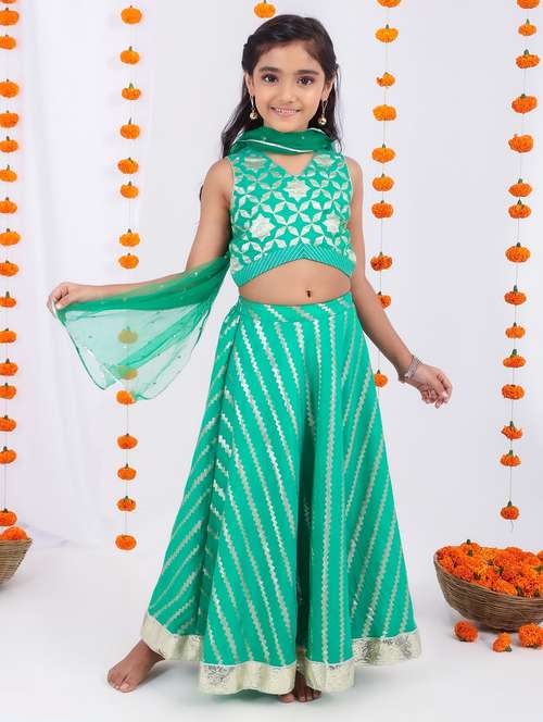 girls green self design lehenga choli with dupatta - 21729411 -  Standard Image - 0
