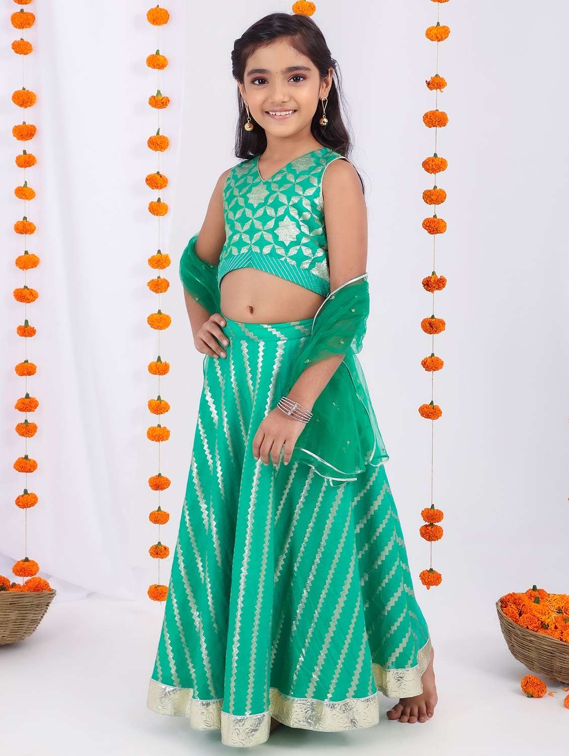 girls green self design lehenga choli with dupatta - 21729411 -  Standard Image - 1