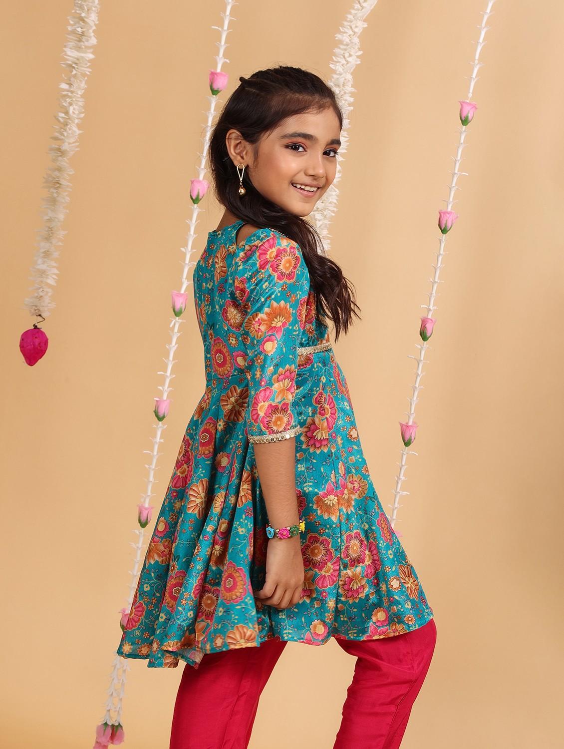girls floral round neck kurta pant set with dupatta - 21729427 -  Standard Image - 1