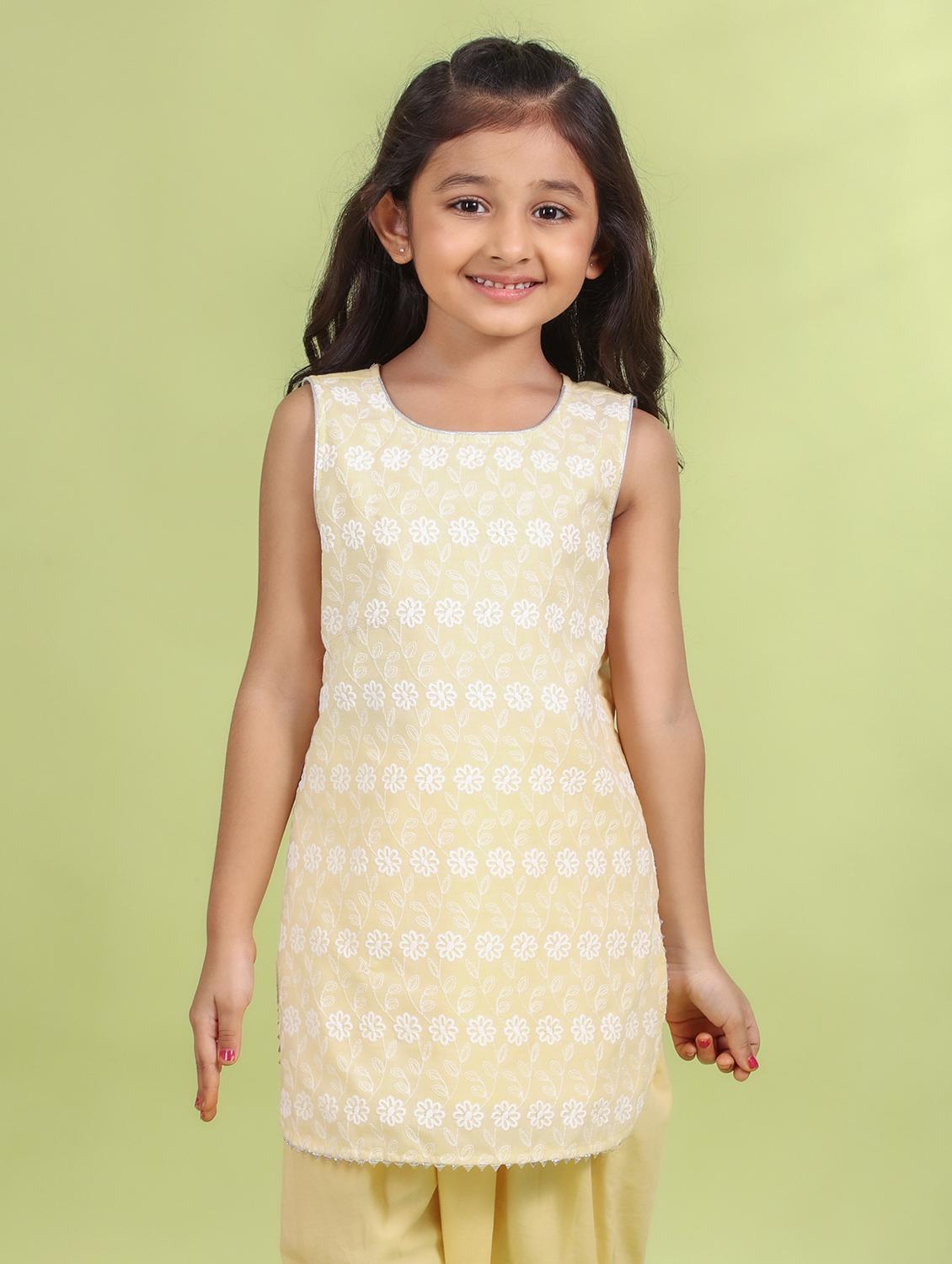 girls embroidered round neck dhoti kurta set - 21729431 - Standard Image - 4