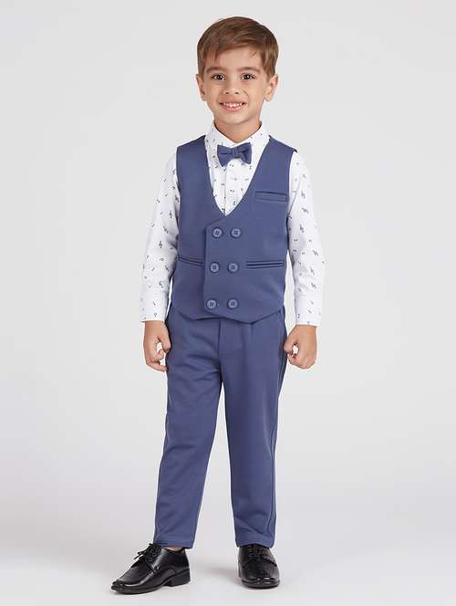 boys blue solid 3 piece party wear suit set - 21729454 -  Standard Image - 0