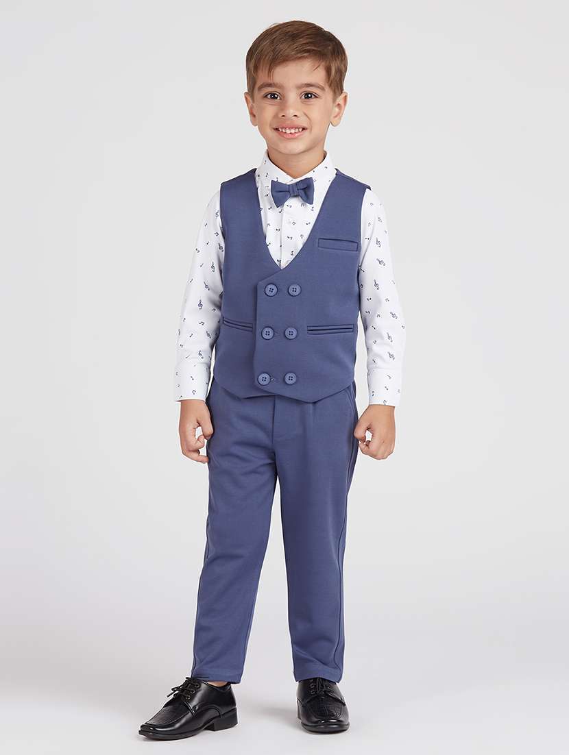 boys blue solid 3 piece party wear suit set - 21729454 -  Zoom Image - 0