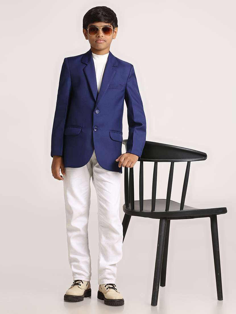 boys blue solid long sleeve blazer