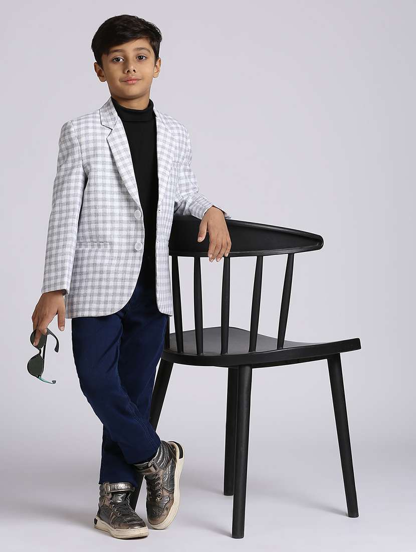 boys grey checks long sleeve blazer