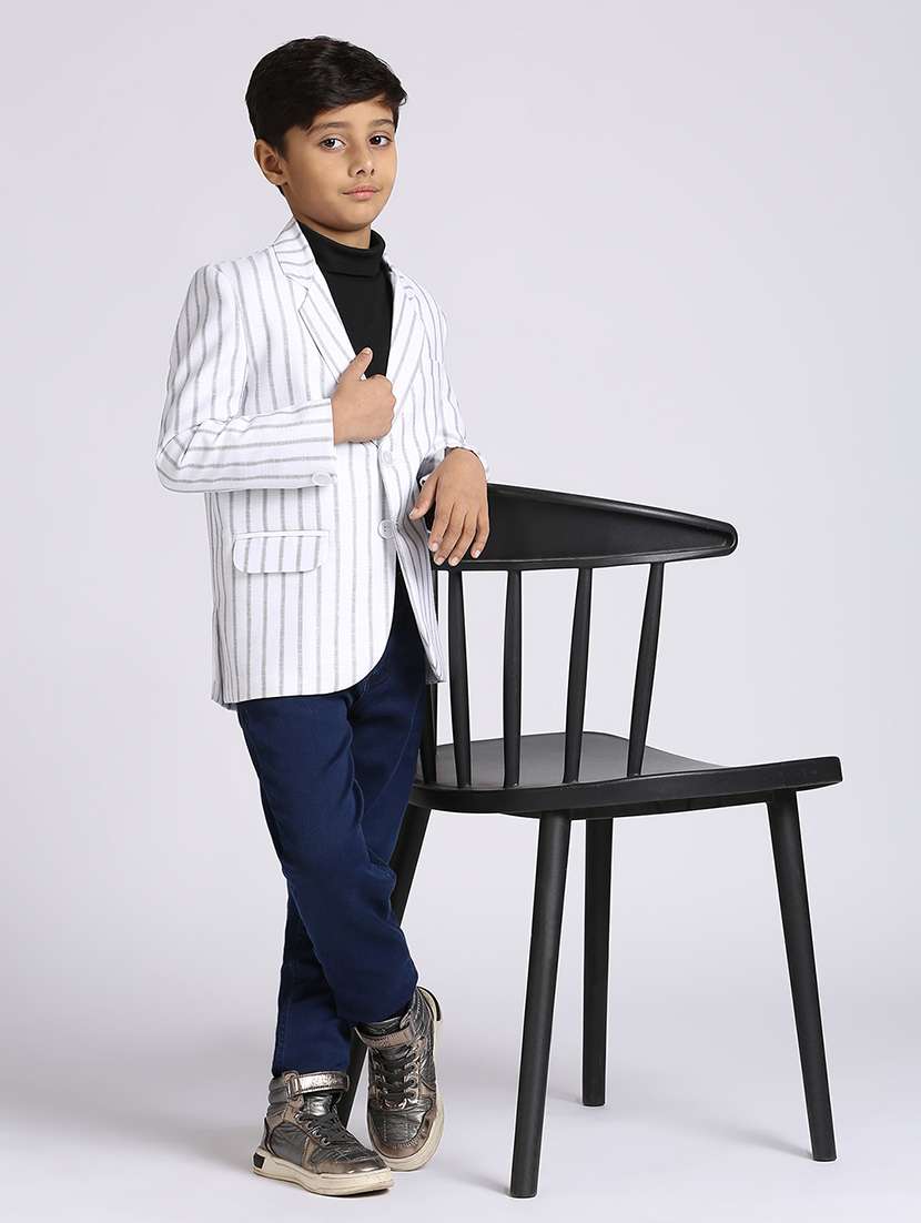 boys white stripes long sleeve blazer