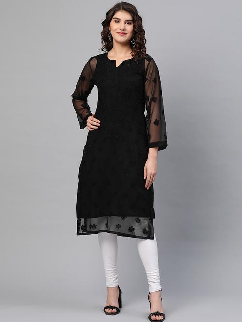 women long sleeve straight chikankari kurta - 21729622 - Standard Image - 0
