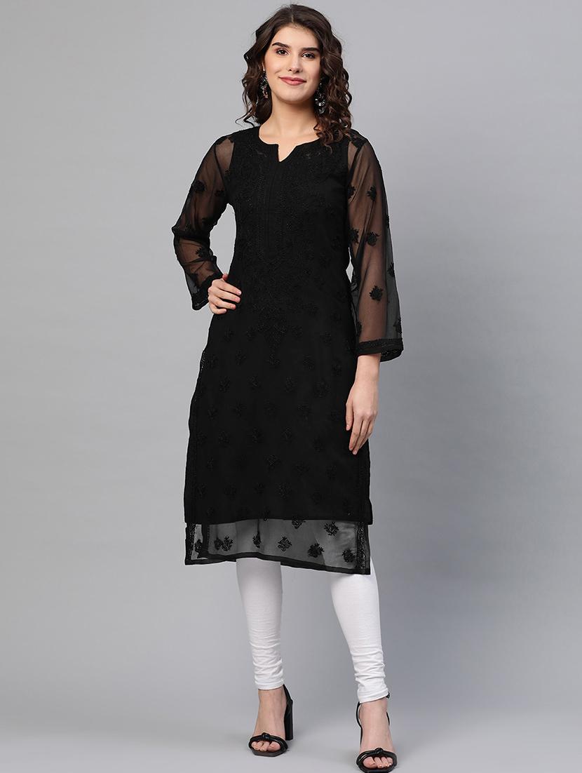 women long sleeve straight chikankari kurta - 21729622 - Zoom Image - 0