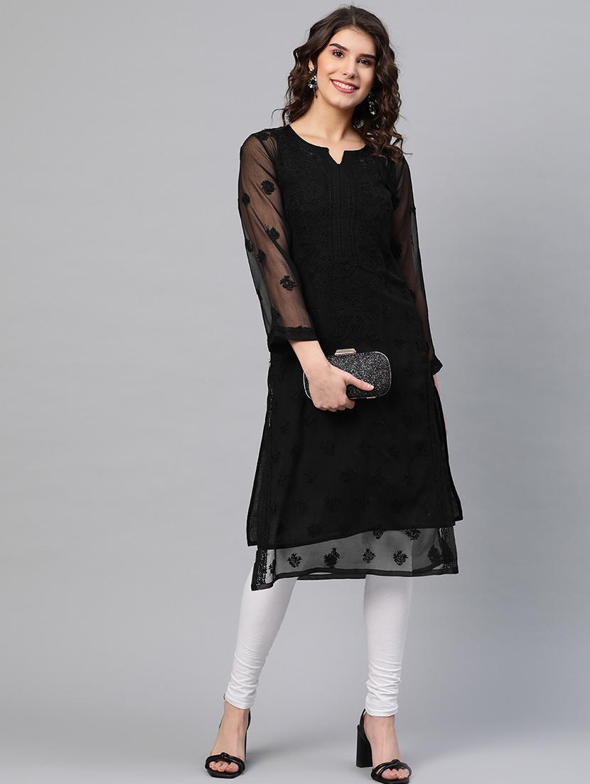women long sleeve straight chikankari kurta - 21729622 - Standard Image - 1