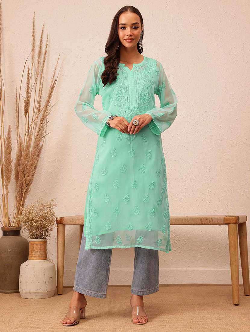 women long sleeve straight chikankari kurta