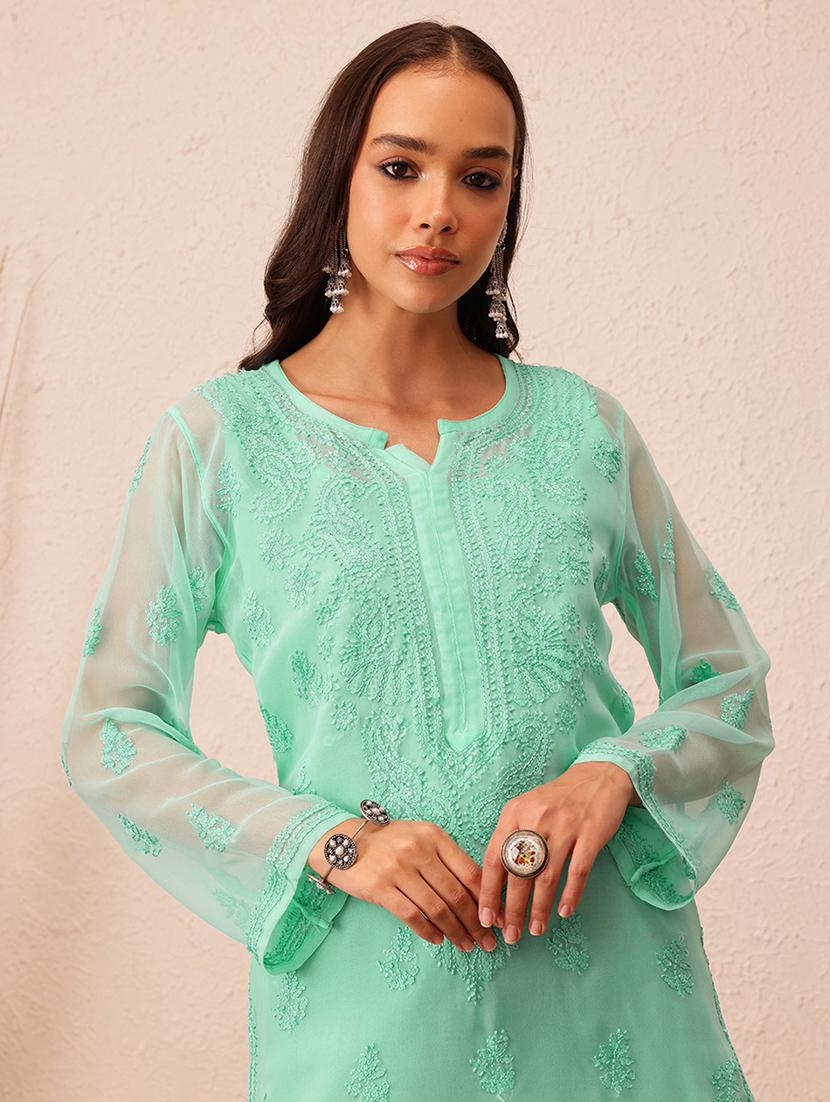 women long sleeve straight chikankari kurta - 21729625 - Standard Image - 4