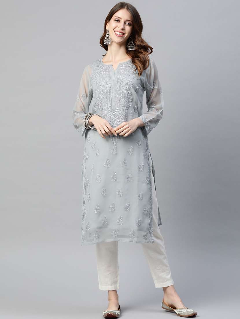 women long sleeve straight chikankari kurta