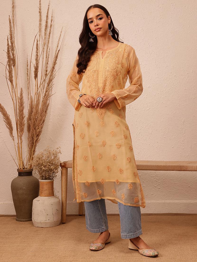 women long sleeve straight chikankari kurta - 21729629 -  Zoom Image - 0