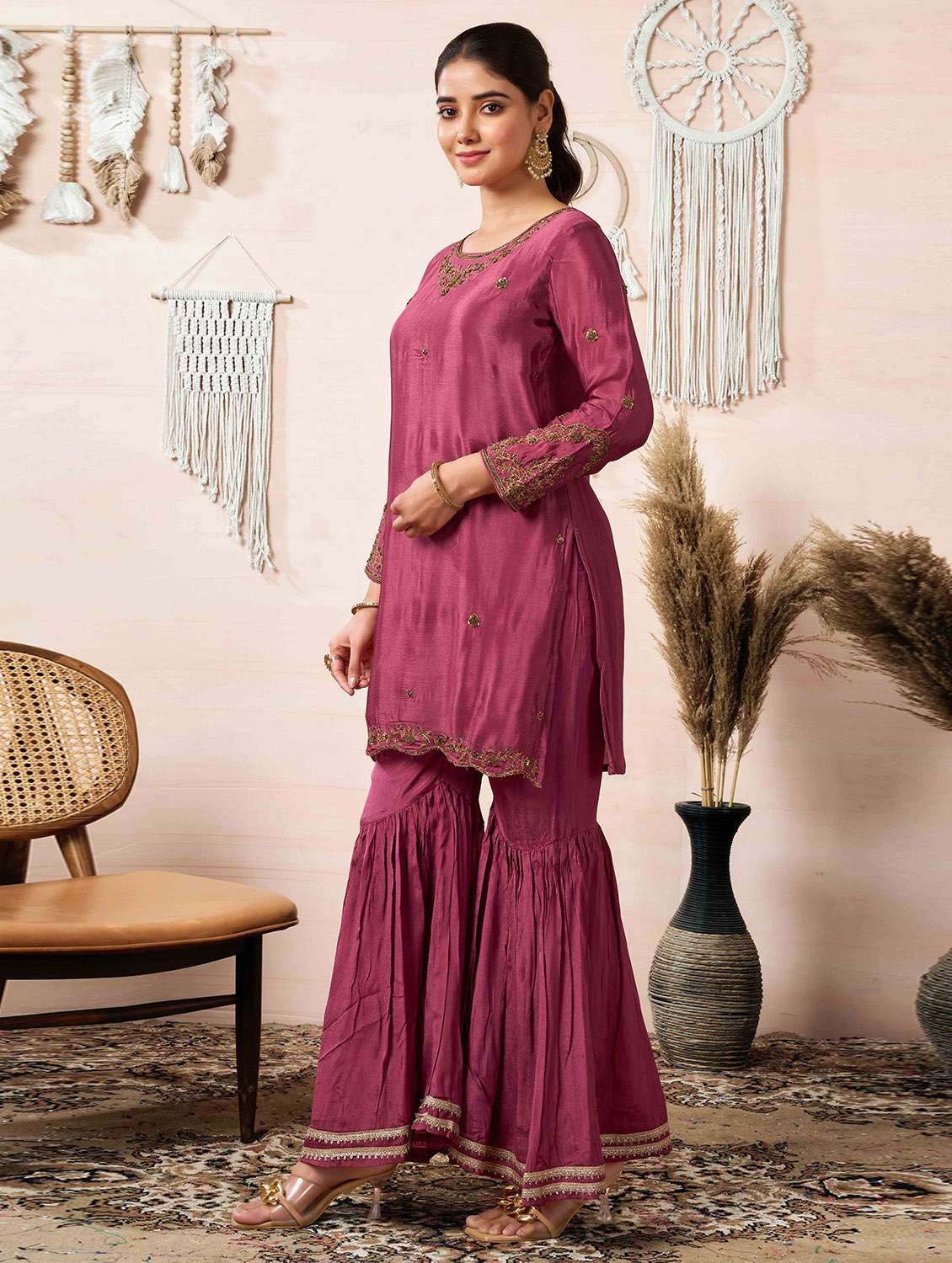 women embellished kurta sharara set with dupatta - 21729661 -  Standard Image - 1