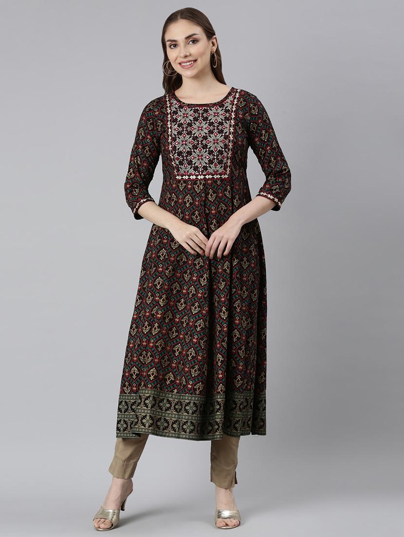 women round neck printed anarkali kurta - 21729694 -  Zoom Image - 0
