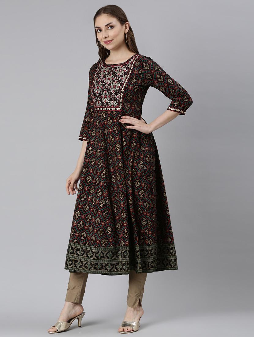 women round neck printed anarkali kurta - 21729694 -  Standard Image - 1