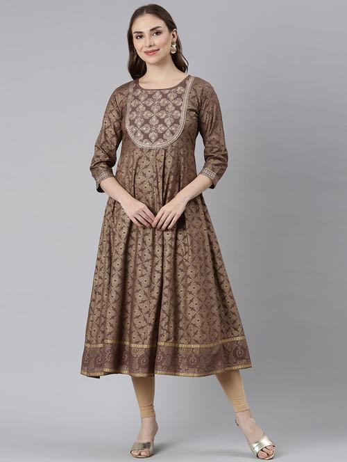 women round neck printed anarkali kurta - 21729699 - Standard Image - 0
