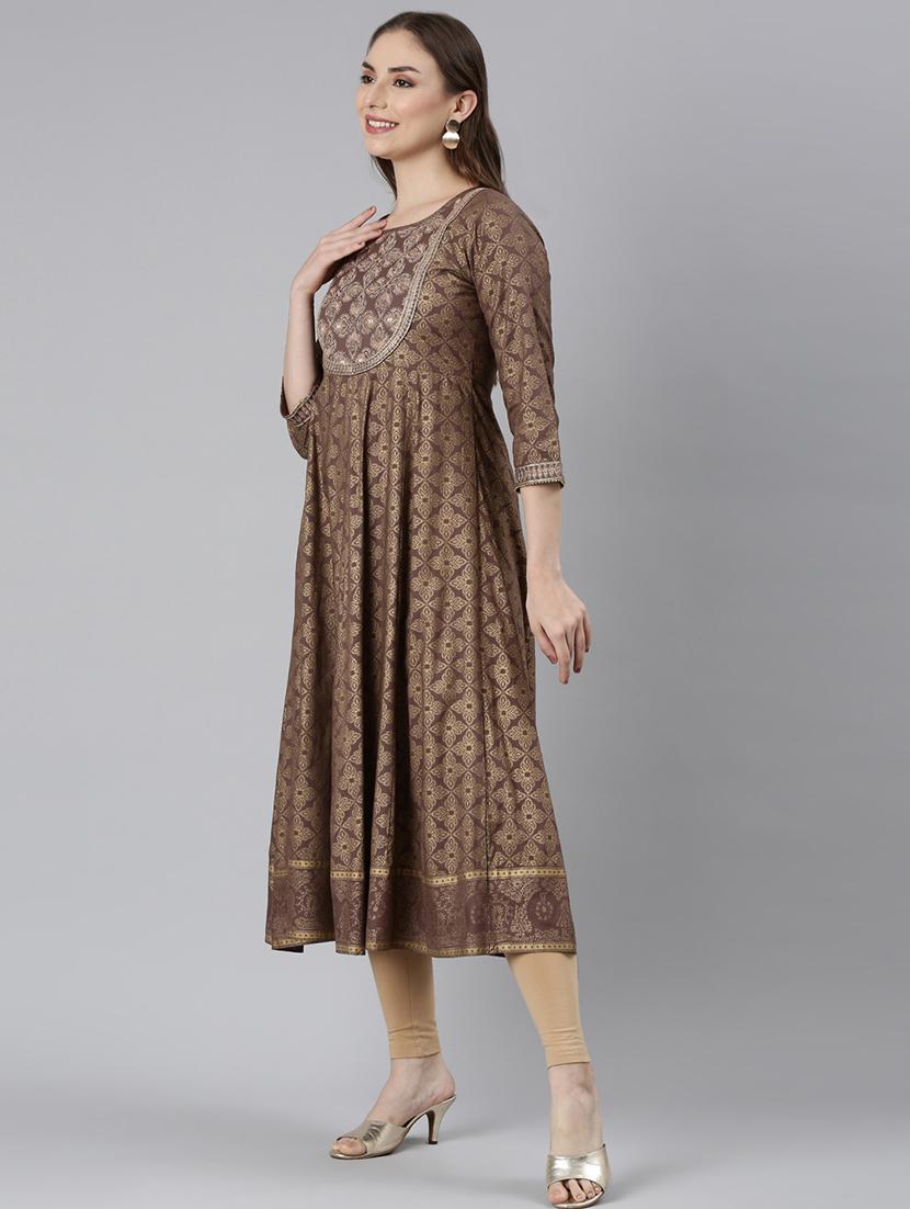 women round neck printed anarkali kurta - 21729699 -  Standard Image - 1