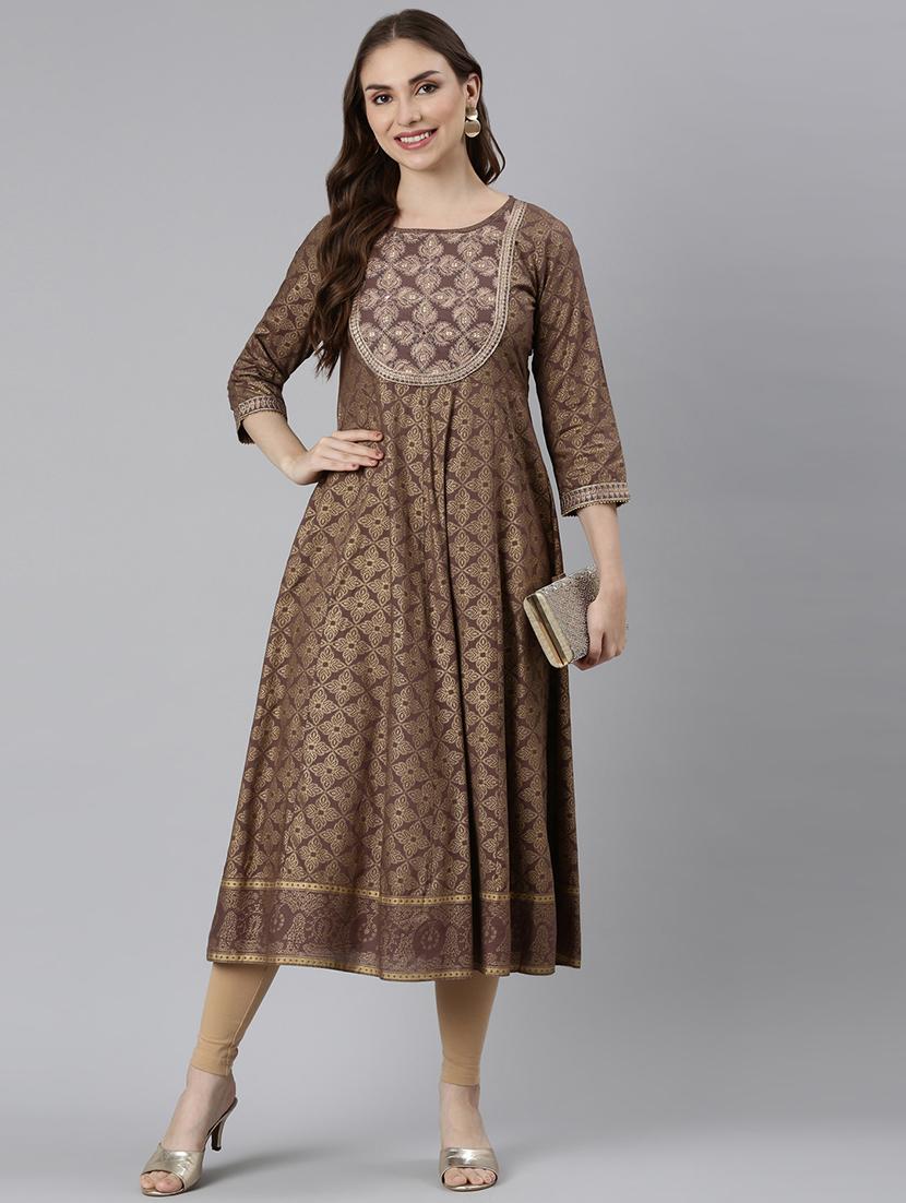 women round neck printed anarkali kurta - 21729699 - Standard Image - 4